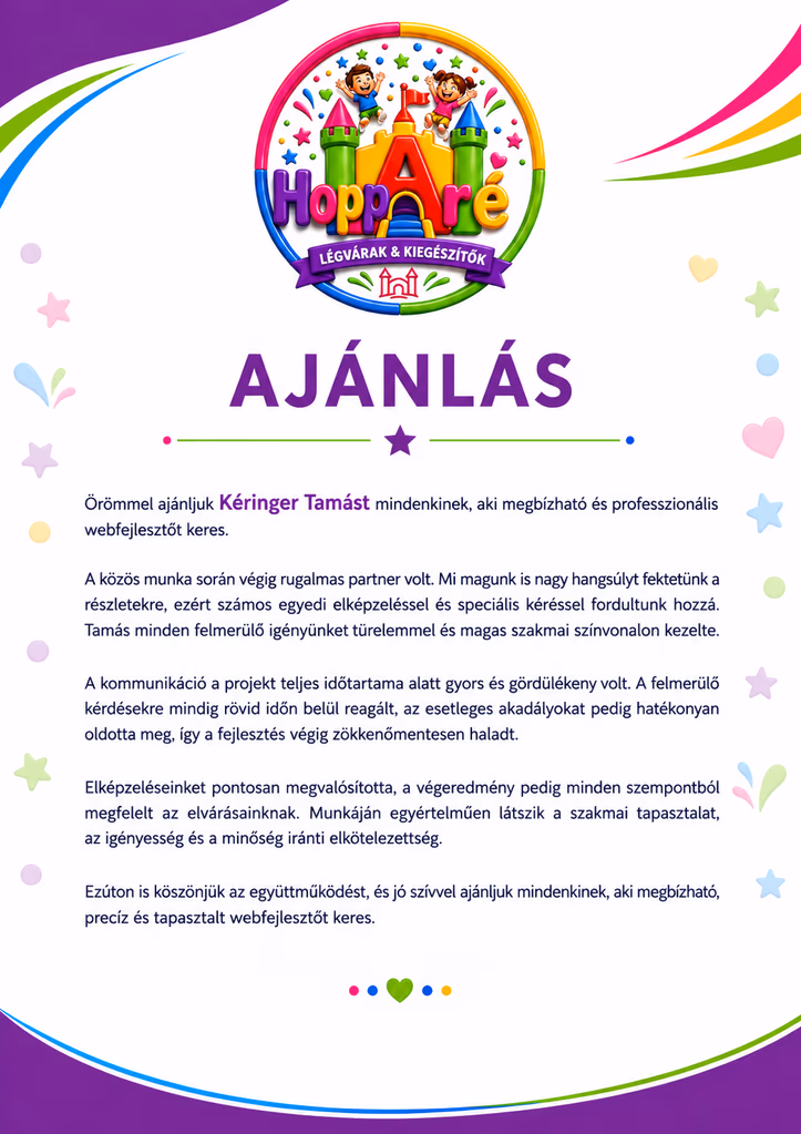 HoppáRé ügyfél ajánlólevél